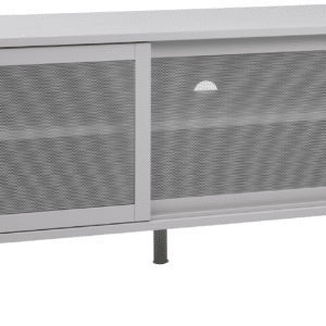 TV-bord Nordique Design Veep - hvid metal, minimalistisk TV-skænk 160 cm bredde med åbne hylder og låger