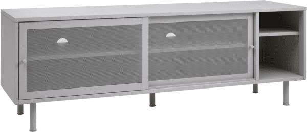 TV-bord Nordique Design Veep - hvid metal, minimalistisk TV-skænk 160 cm bredde med åbne hylder og låger