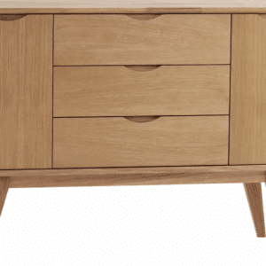 Skænk Rowico Filippa i olieret eg - multifunktionel TV-bord med 3 skuffer, 2 døre & flytbare hylder H85xB122xD40 cm
