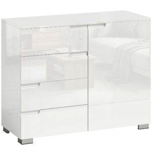 Kommode med 4 skuffer, skænk med 1 dør, justerbar hylde, til stue, soveværelse, 100 x 40 x 80 cm