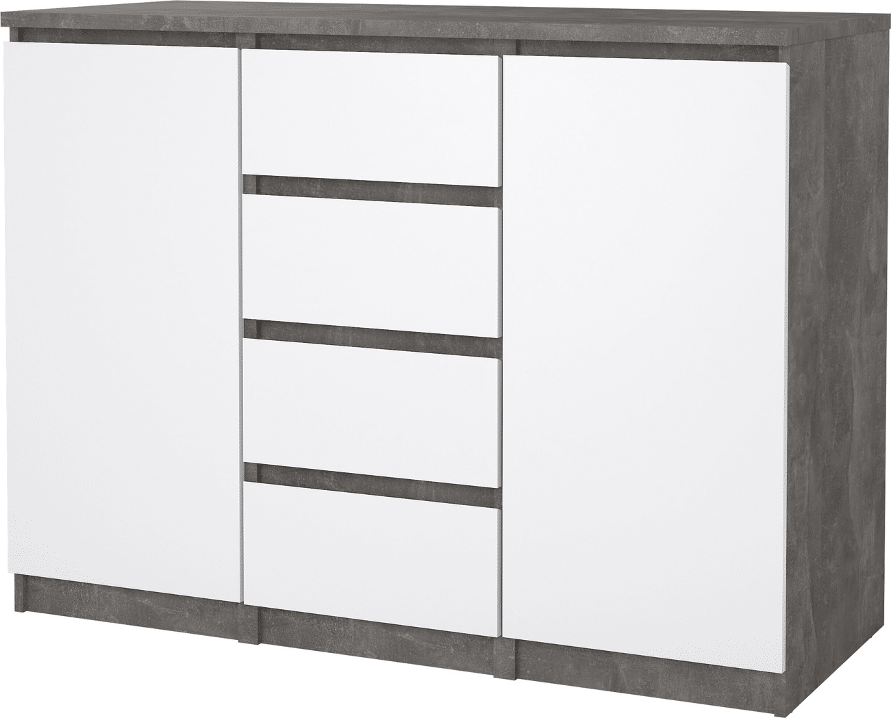 Skænk Vesterholm Naia, vægmonteret opbevaringsskænk/TV-skænk, oxid beton/hvid højglans, B121 x D50 x H91 cm, FSC