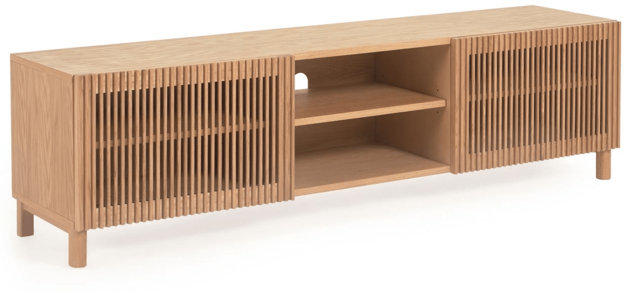 TV-bord/TV-skænk Kave Home Beyla lakeret egetræ og MDF med justerbare fødder H49,5 x 180 x 42,5 cm